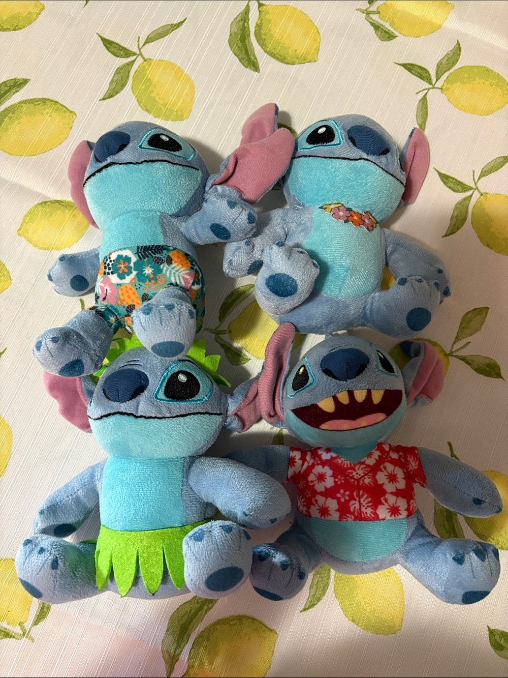 Disney Stitch Plushes - Light Blue with Pink Ear Accents - Set of 4